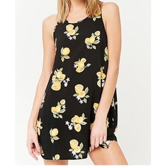 Forever 21 Women’s Black Lemon Print Sleeveless Mini Dress Size M See Notes - Picture 1 of 10